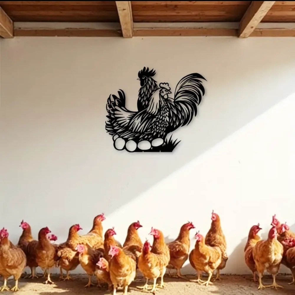 Black Rooster and Hen Metal Wall Art